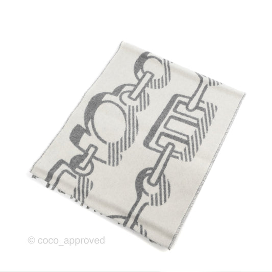 Hermes Casaque Do Re Boucles Muffler Ivoire / Gris Flanelle Cashmere