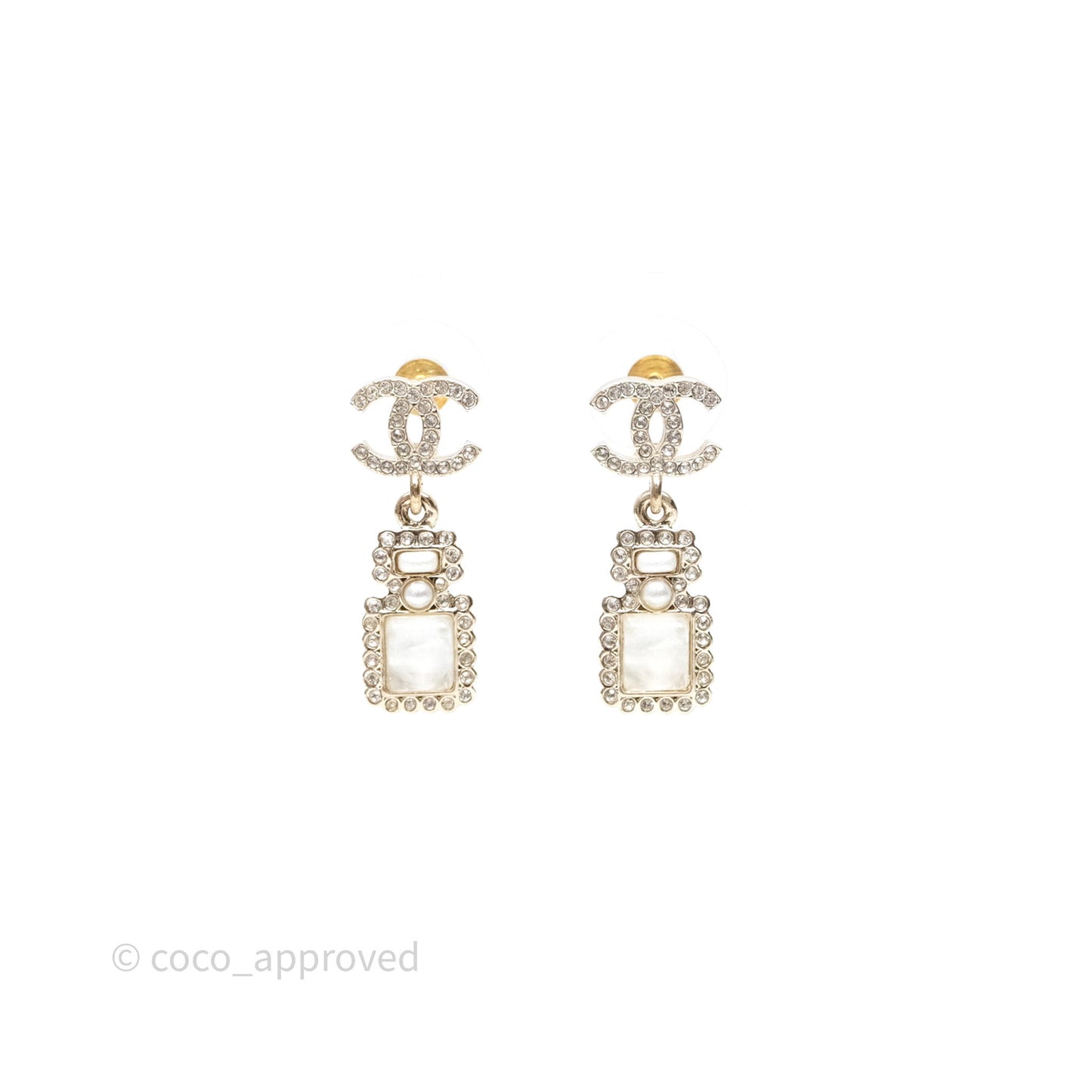 Chanel CC Crystal Perfume Bottle Earrings Gold Tone 21K