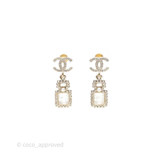 Chanel CC Crystal Perfume Bottle Earrings Gold Tone 21K