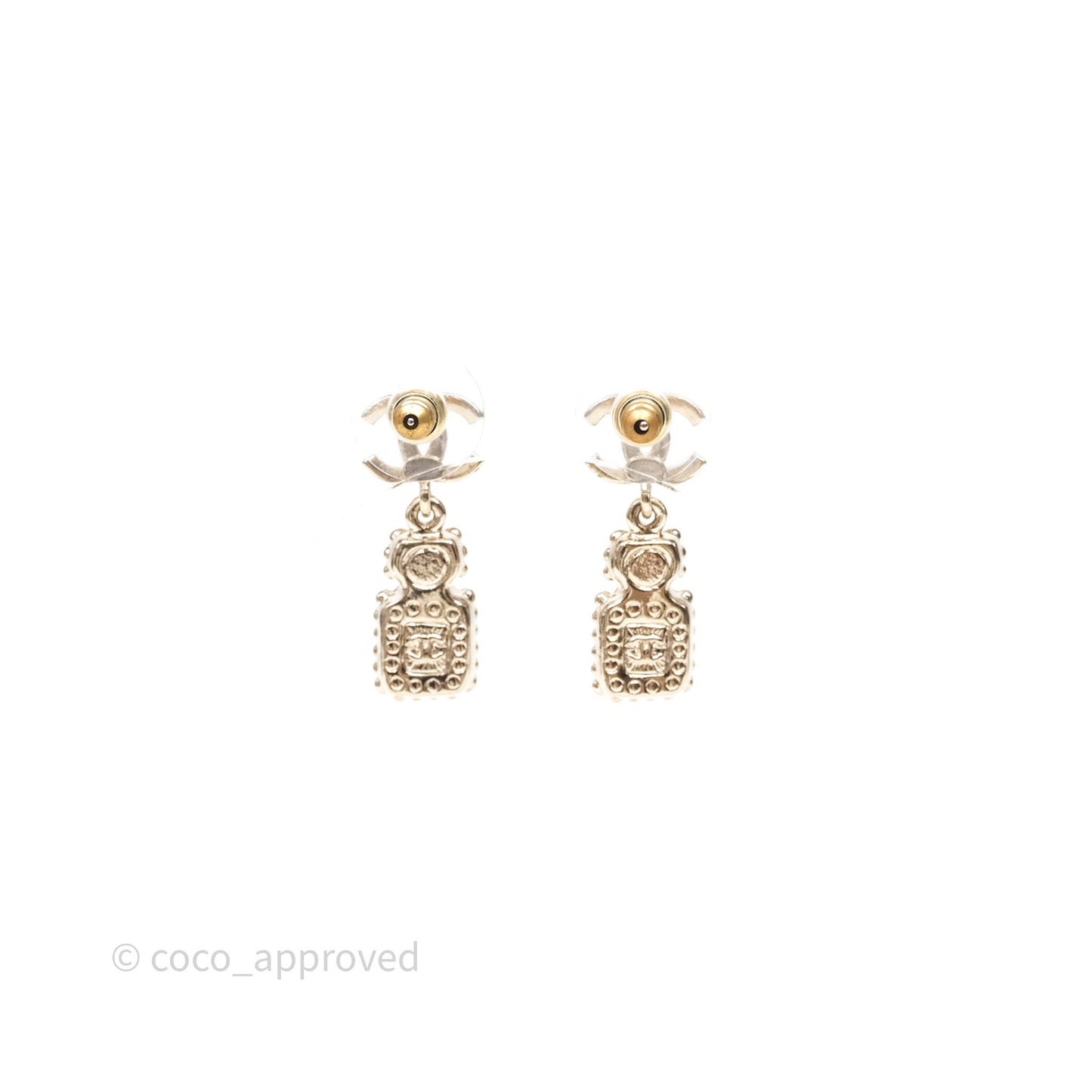 Chanel CC Crystal Perfume Bottle Earrings Gold Tone 21K