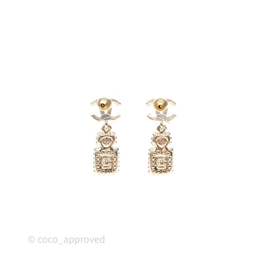 Chanel CC Crystal Perfume Bottle Earrings Gold Tone 21K