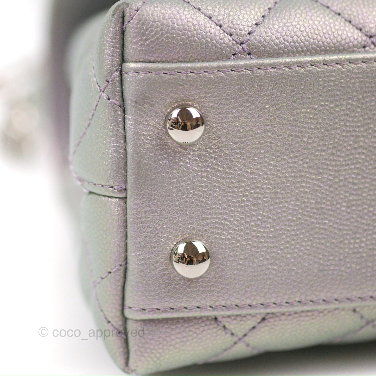 Chanel Small Coco Handle Quilted Iridescent Lilac Caviar Rainbow Hardware
