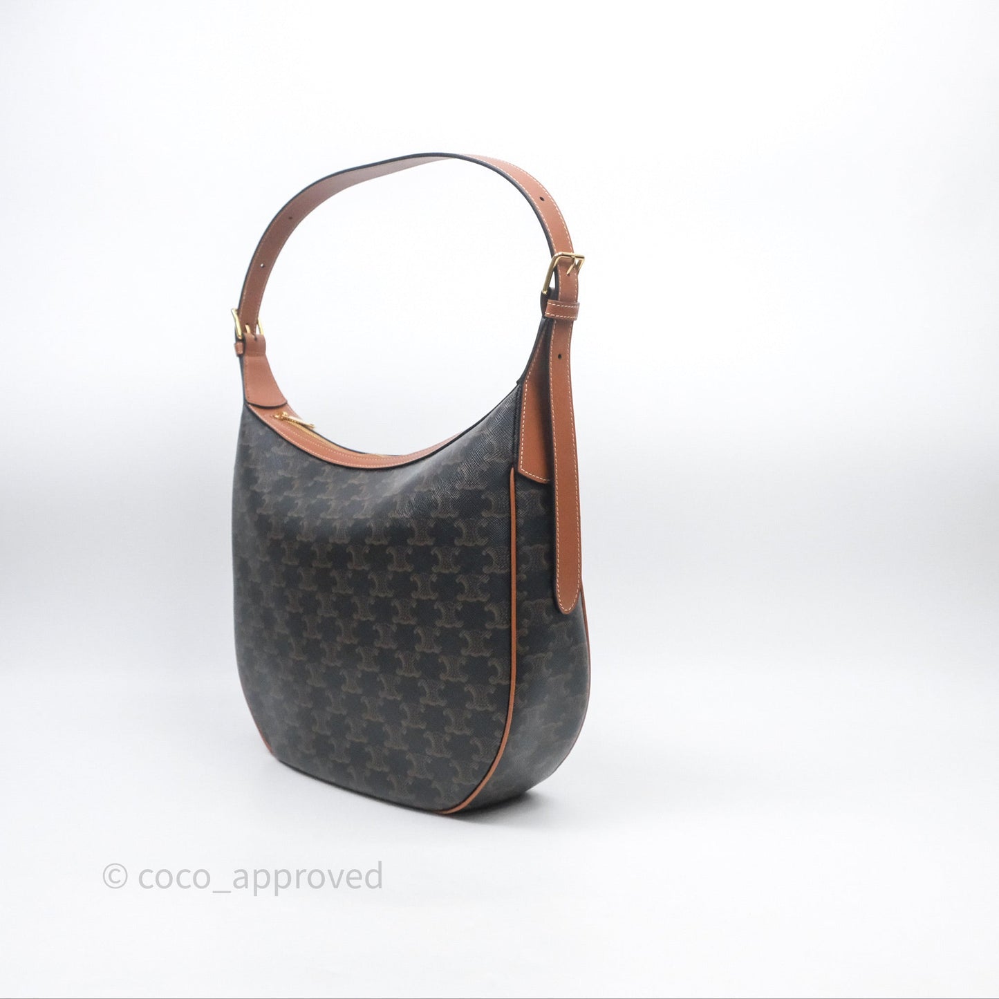 Celine Medium Heloise Bag In Triomphe Canvas Calfskin Tan