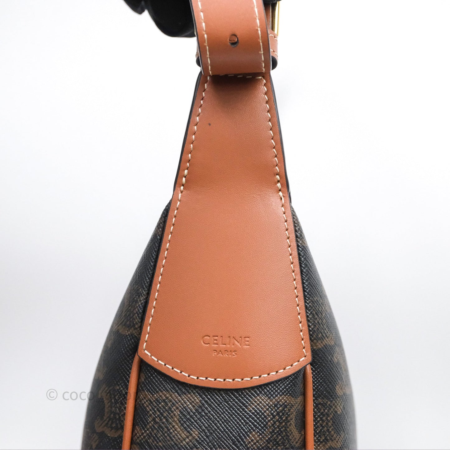 Celine Medium Heloise Bag In Triomphe Canvas Calfskin Tan