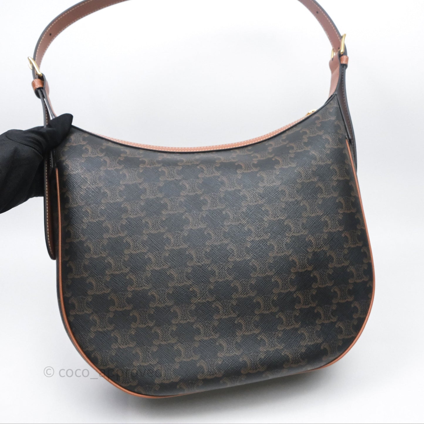 Celine Medium Heloise Bag In Triomphe Canvas Calfskin Tan