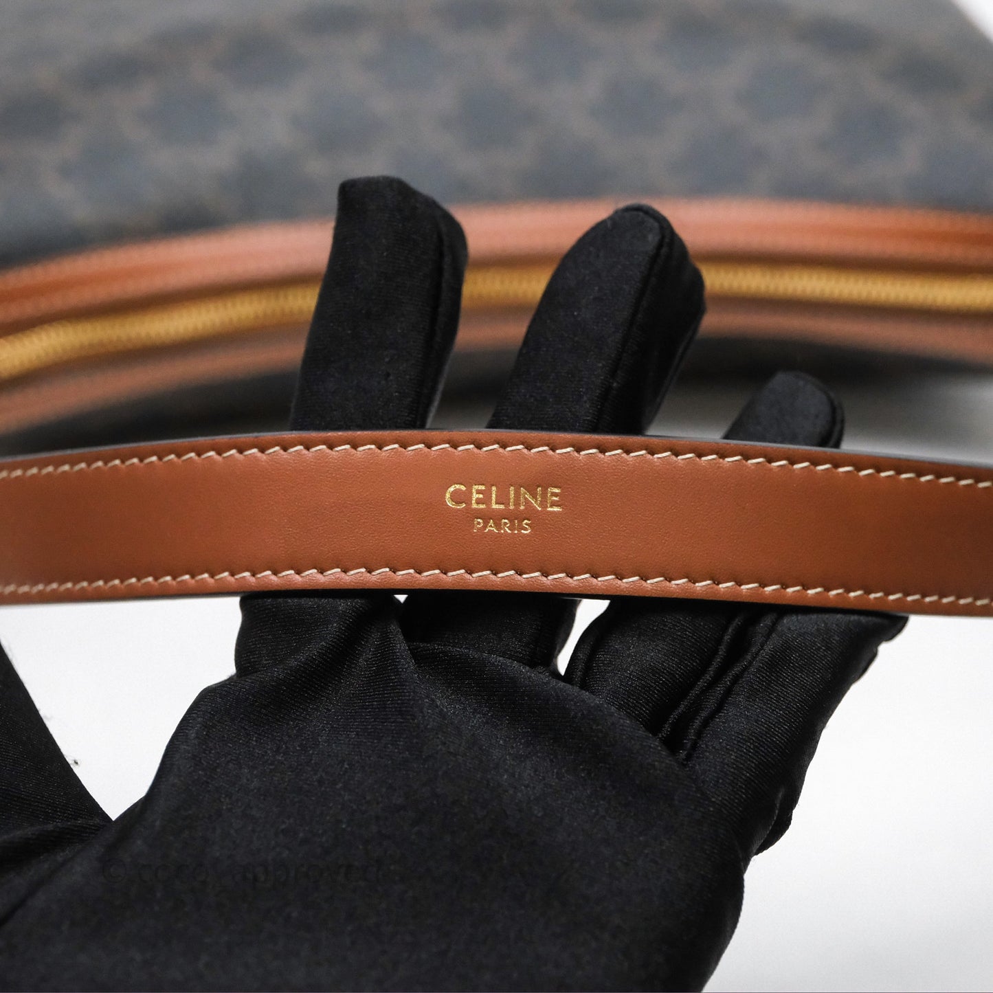 Celine Medium Heloise Bag In Triomphe Canvas Calfskin Tan