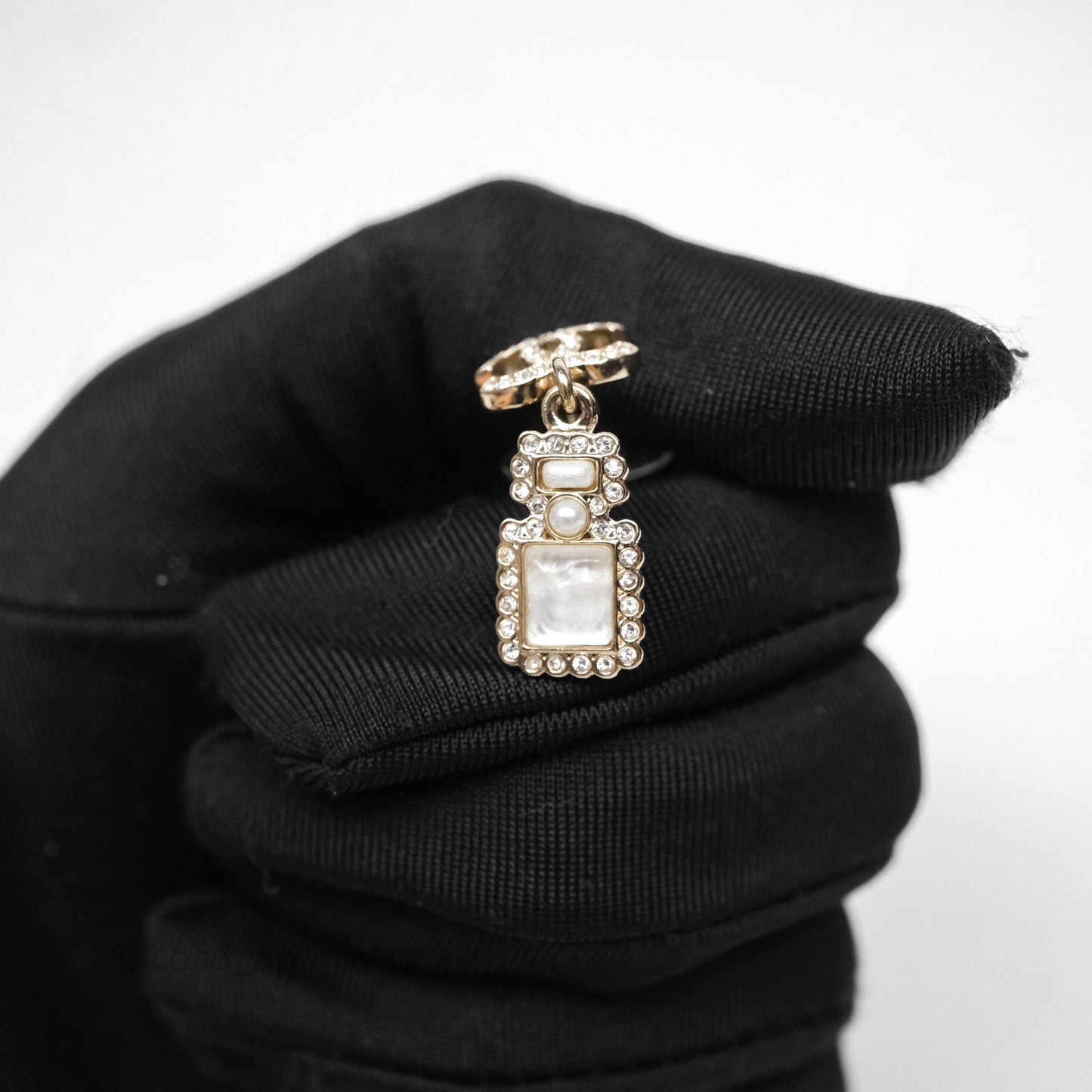 Chanel CC Crystal Perfume Bottle Earrings Gold Tone 21K