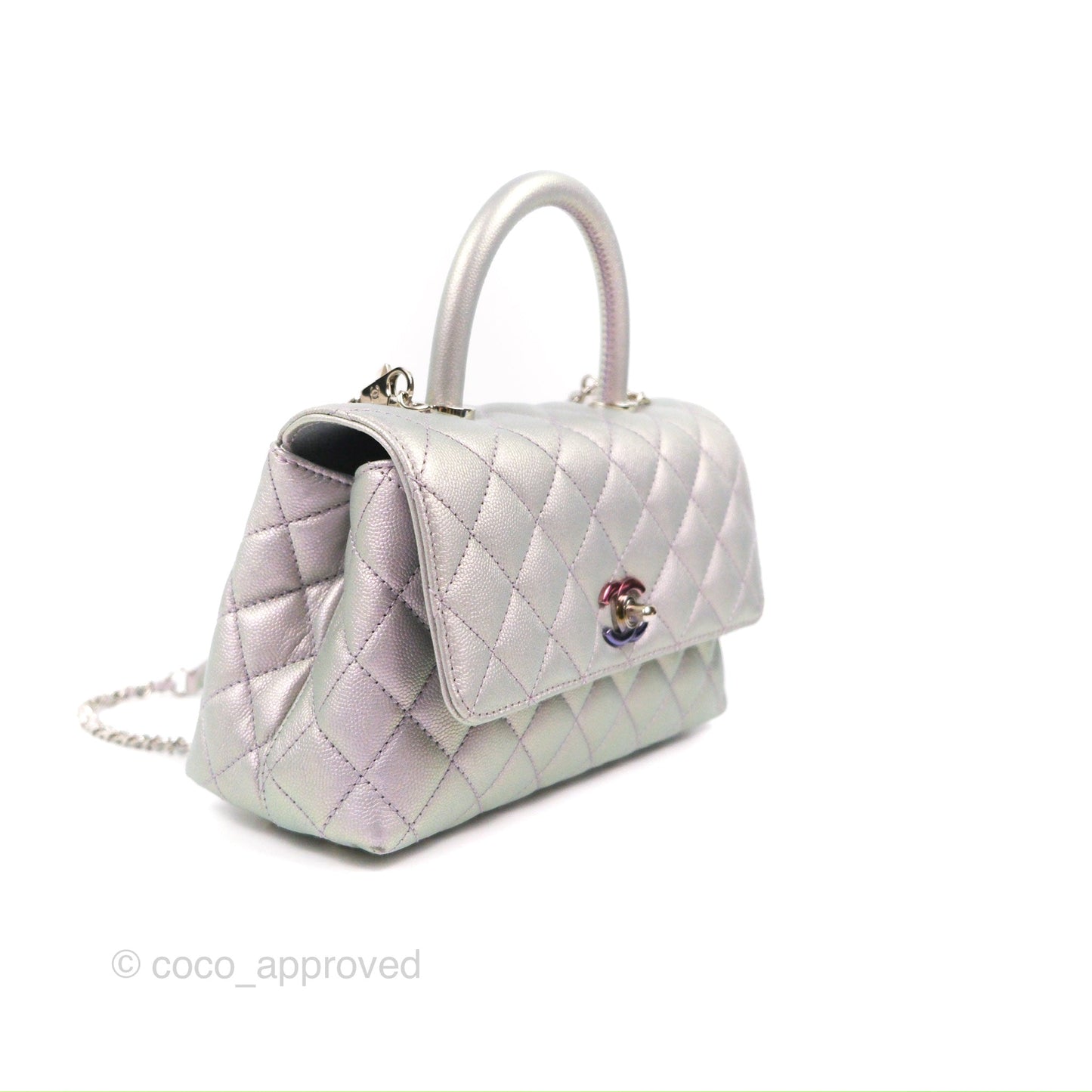 Chanel Small Coco Handle Quilted Iridescent Lilac Caviar Rainbow Hardware