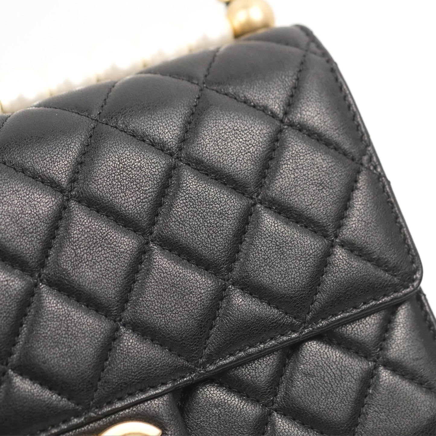 Chanel Small Quilted Chic Pearls Flap Black Goatskin Aged Gold Hardware
