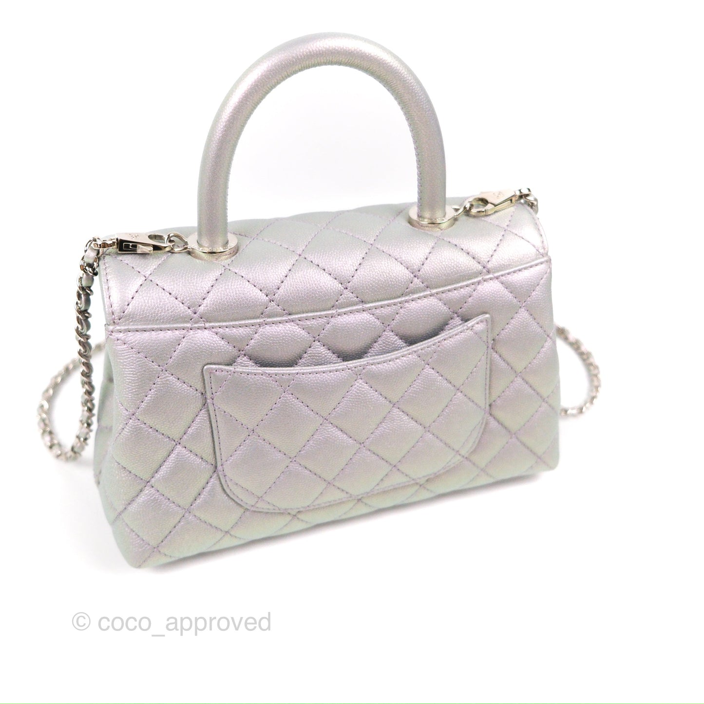 Chanel Small Coco Handle Quilted Iridescent Lilac Caviar Rainbow Hardware