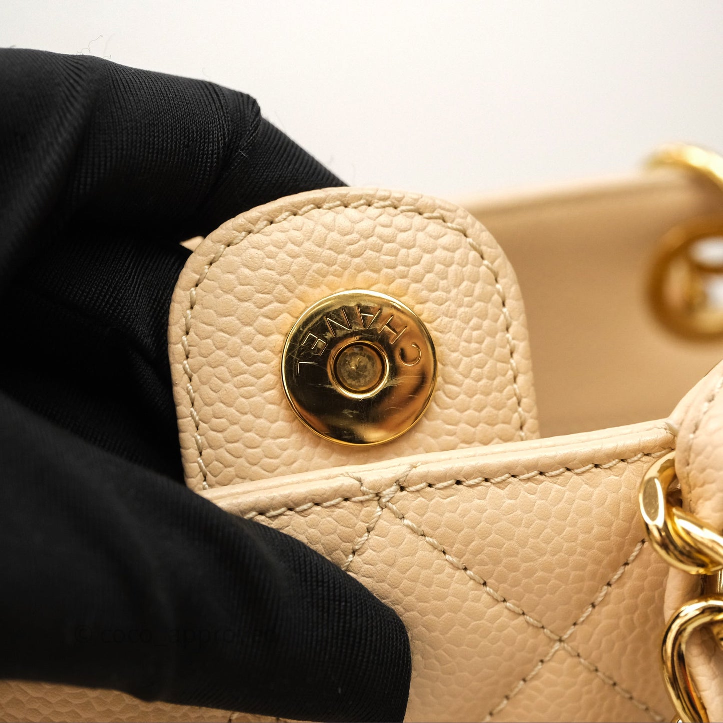 Chanel Vertical GST Beige Caviar Gold Hardware