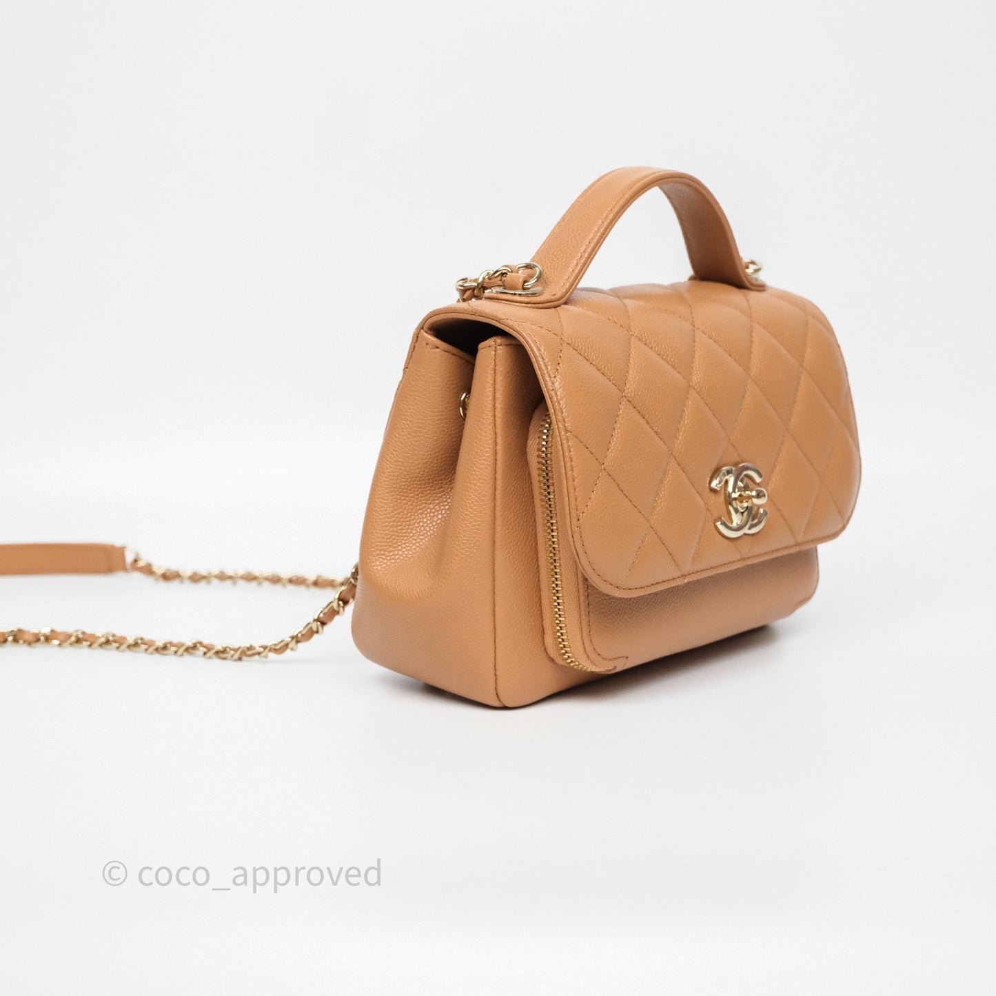 Chanel Quilted Small Business Affinity Flap Caramel Caviar Gold Hardware