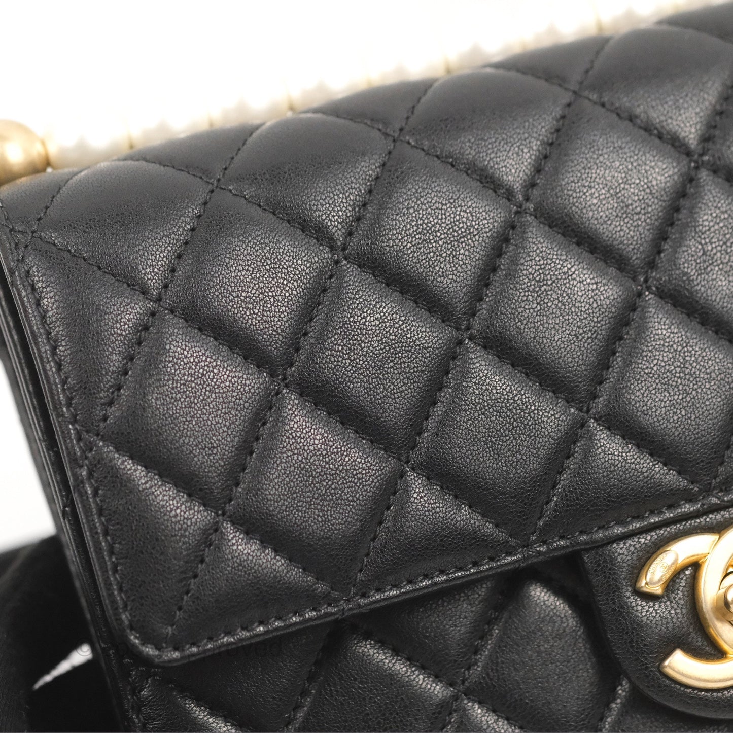 Chanel Small Quilted Chic Pearls Flap Black Goatskin Aged Gold Hardware