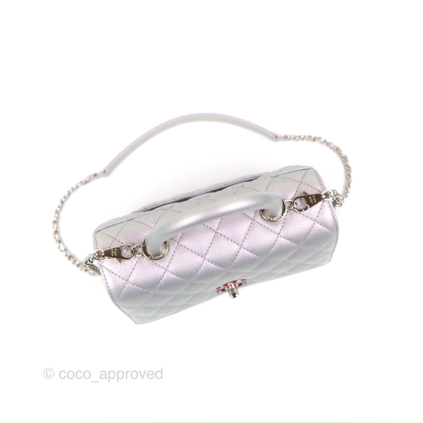 Chanel Small Coco Handle Quilted Iridescent Lilac Caviar Rainbow Hardware