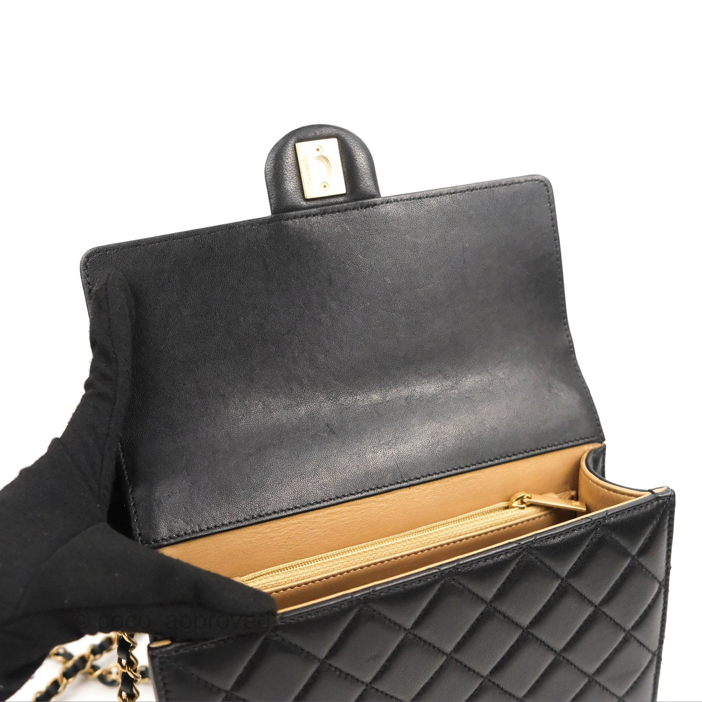 Chanel Small Quilted Chic Pearls Flap Black Goatskin Aged Gold Hardware