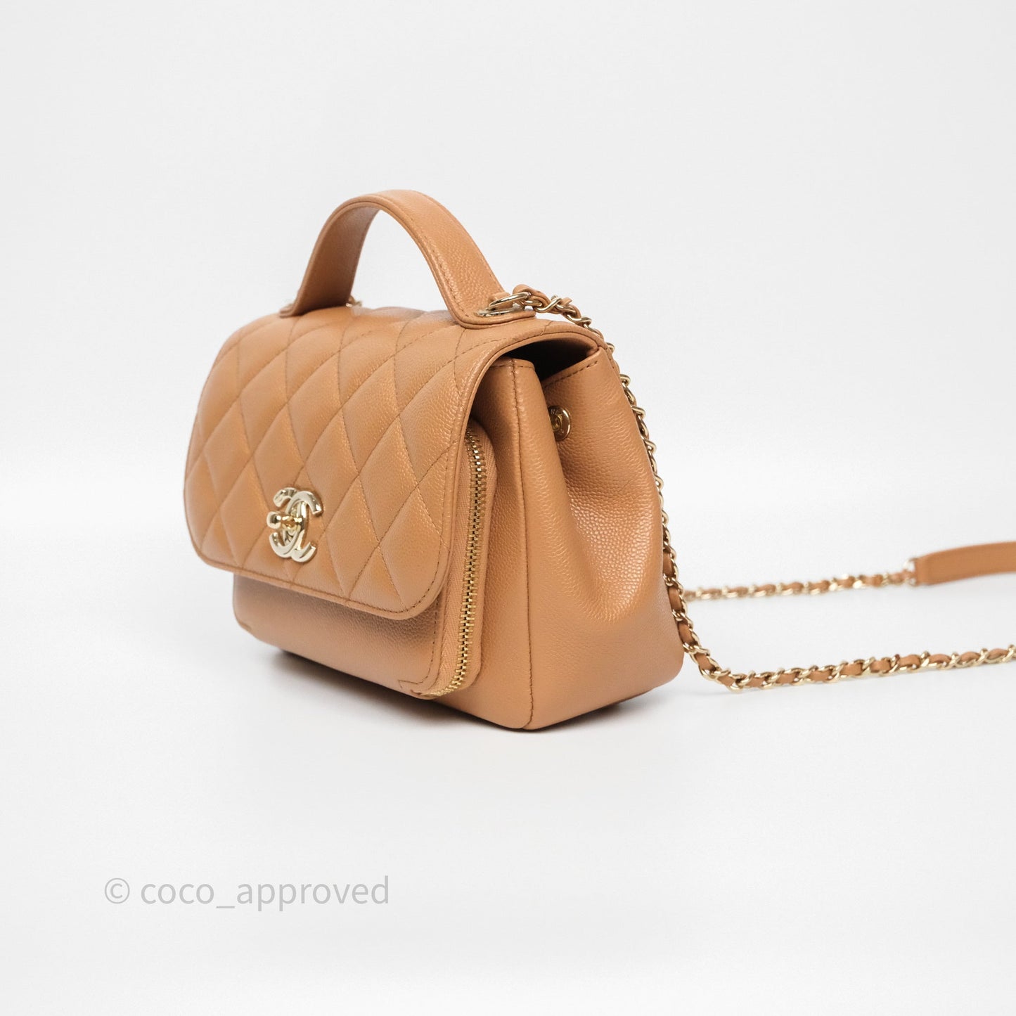 Chanel Quilted Small Business Affinity Flap Caramel Caviar Gold Hardware