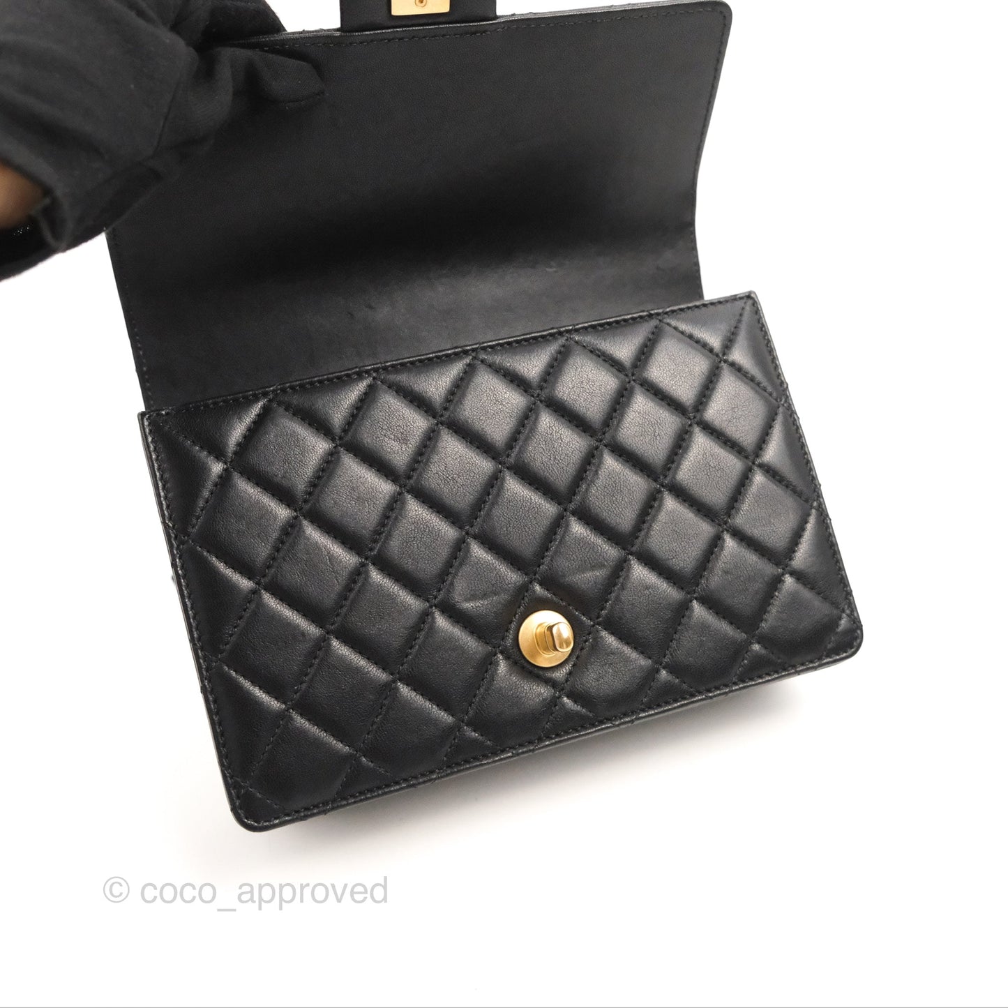 Chanel Small Quilted Chic Pearls Flap Black Goatskin Aged Gold Hardware