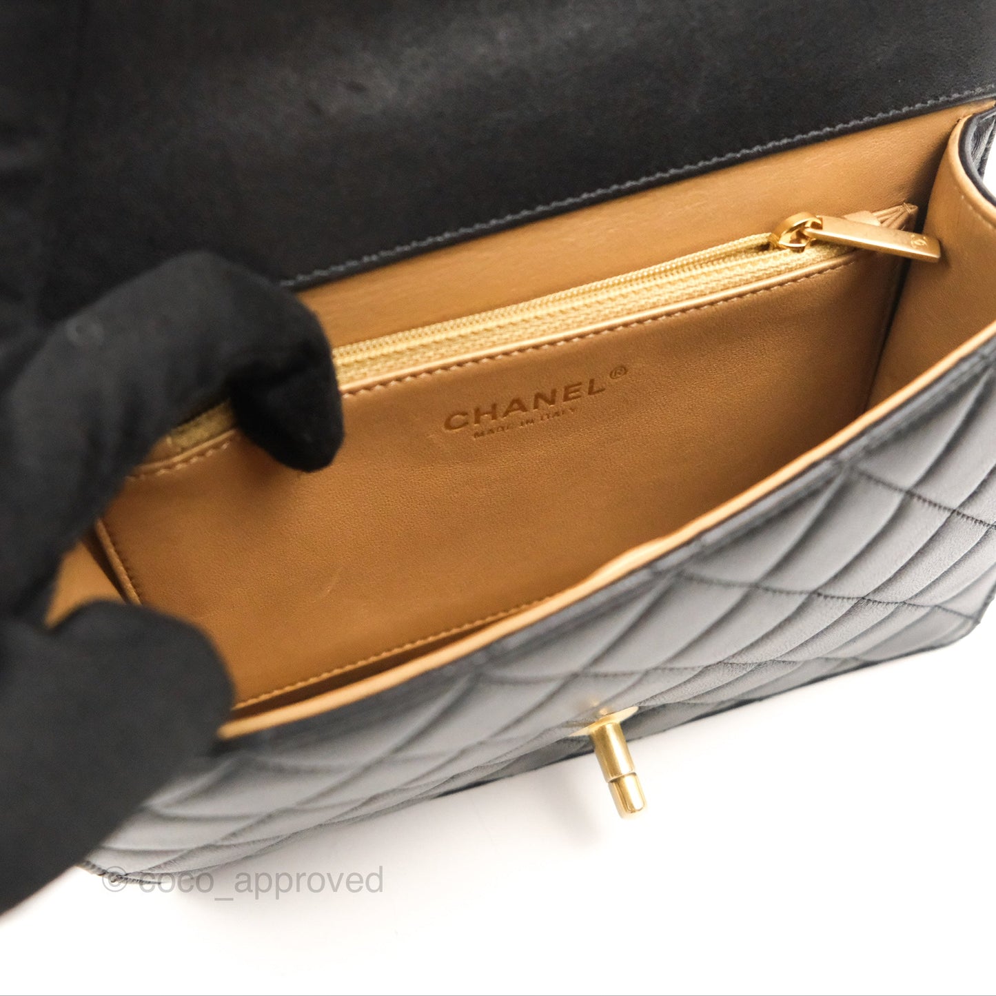 Chanel Small Quilted Chic Pearls Flap Black Goatskin Aged Gold Hardware