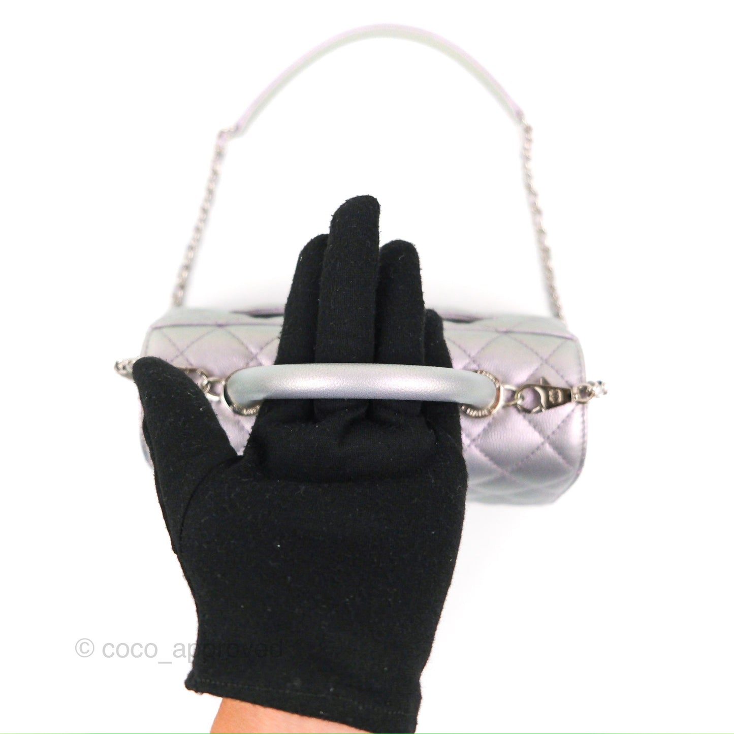 Chanel Small Coco Handle Quilted Iridescent Lilac Caviar Rainbow Hardware