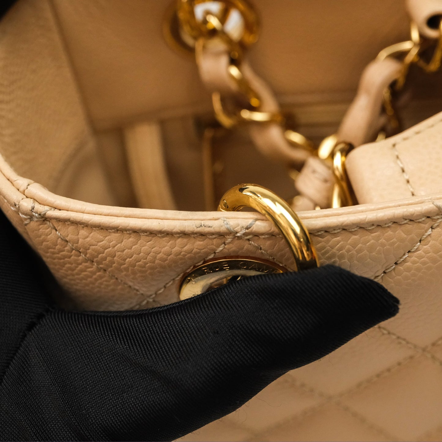 Chanel Vertical GST Beige Caviar Gold Hardware