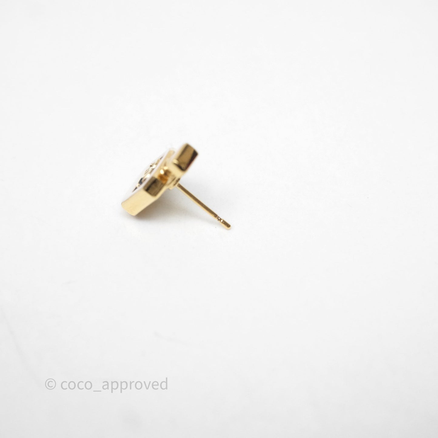 Chanel CC White Perfume Bottle Earrings Gold Tone 25C