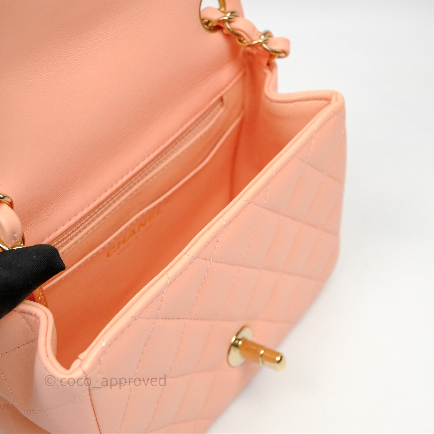 Chanel Mini Square Quilted Orange Claire Lambskin Gold Hardware