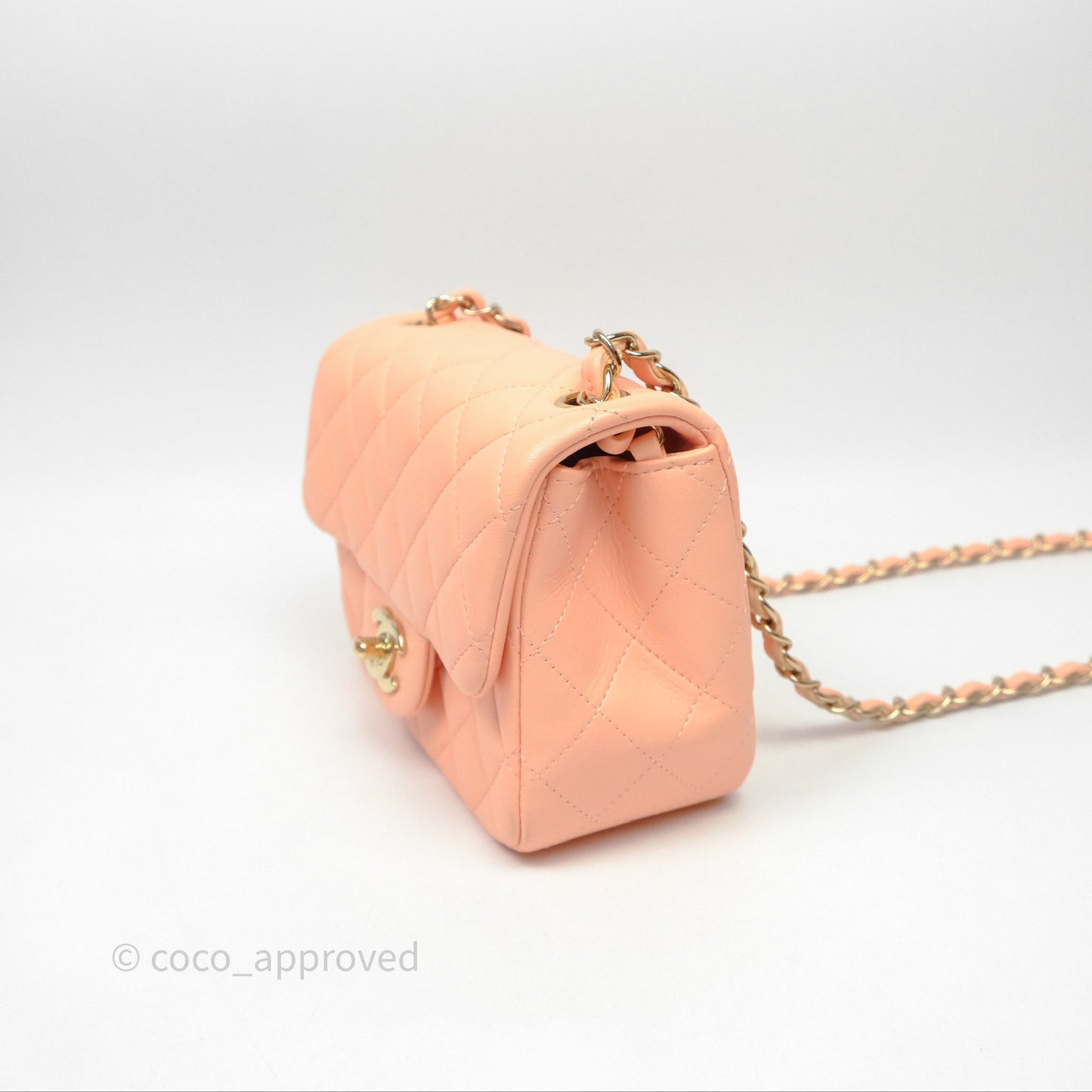 Chanel Mini Square Quilted Orange Claire Lambskin Gold Hardware