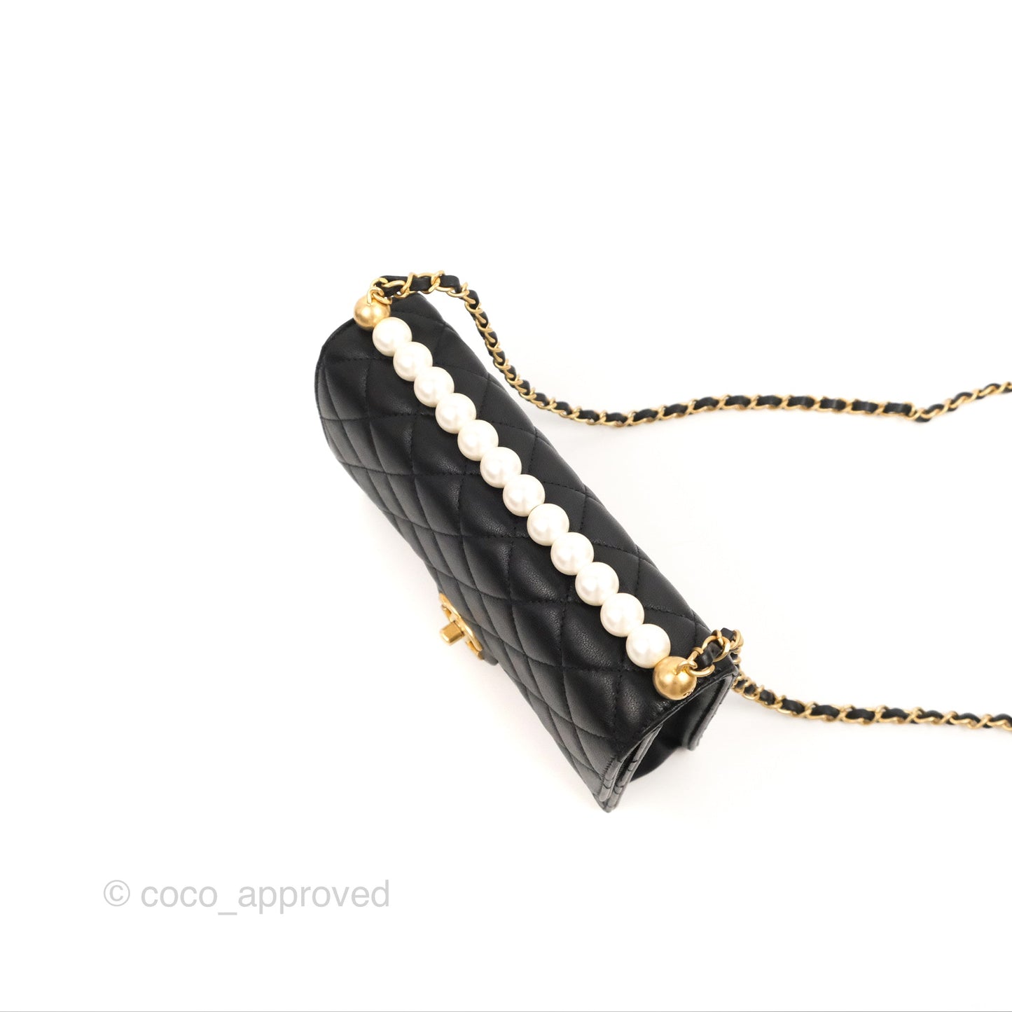 Chanel Small Quilted Chic Pearls Flap Black Goatskin Aged Gold Hardware