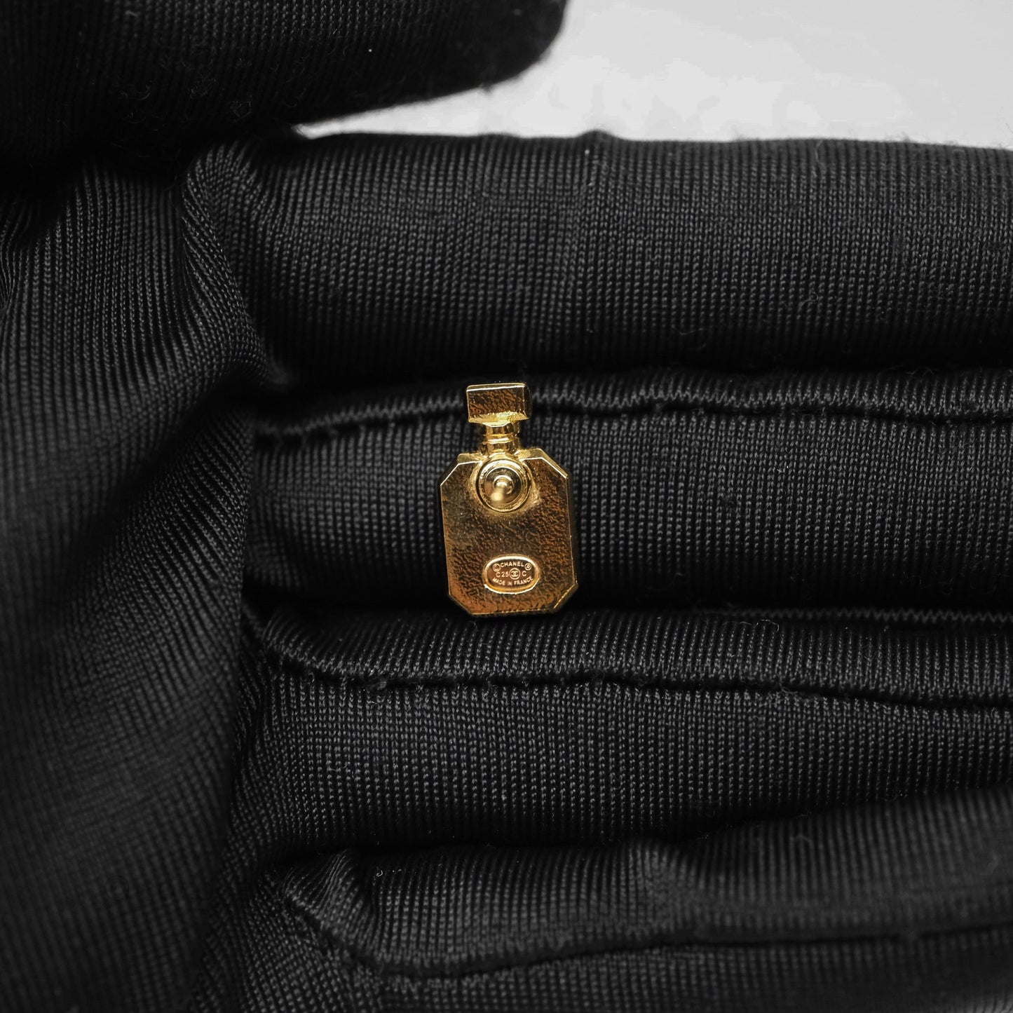 Chanel CC White Perfume Bottle Earrings Gold Tone 25C