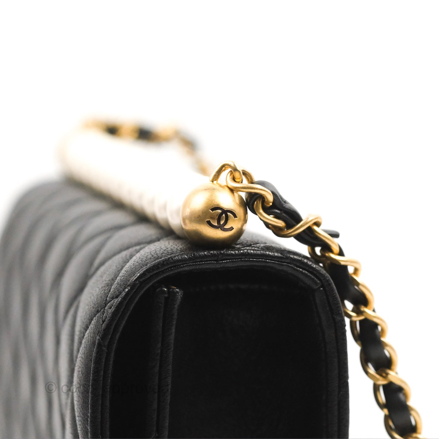 Chanel Small Quilted Chic Pearls Flap Black Goatskin Aged Gold Hardware