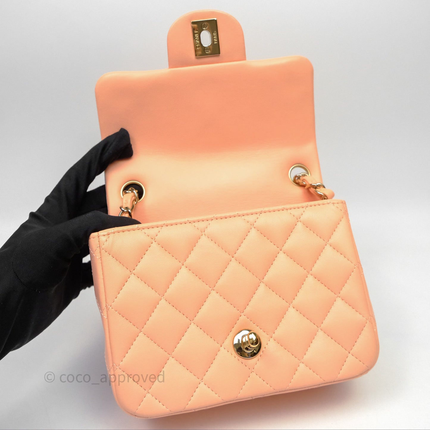 Chanel Mini Square Quilted Orange Claire Lambskin Gold Hardware