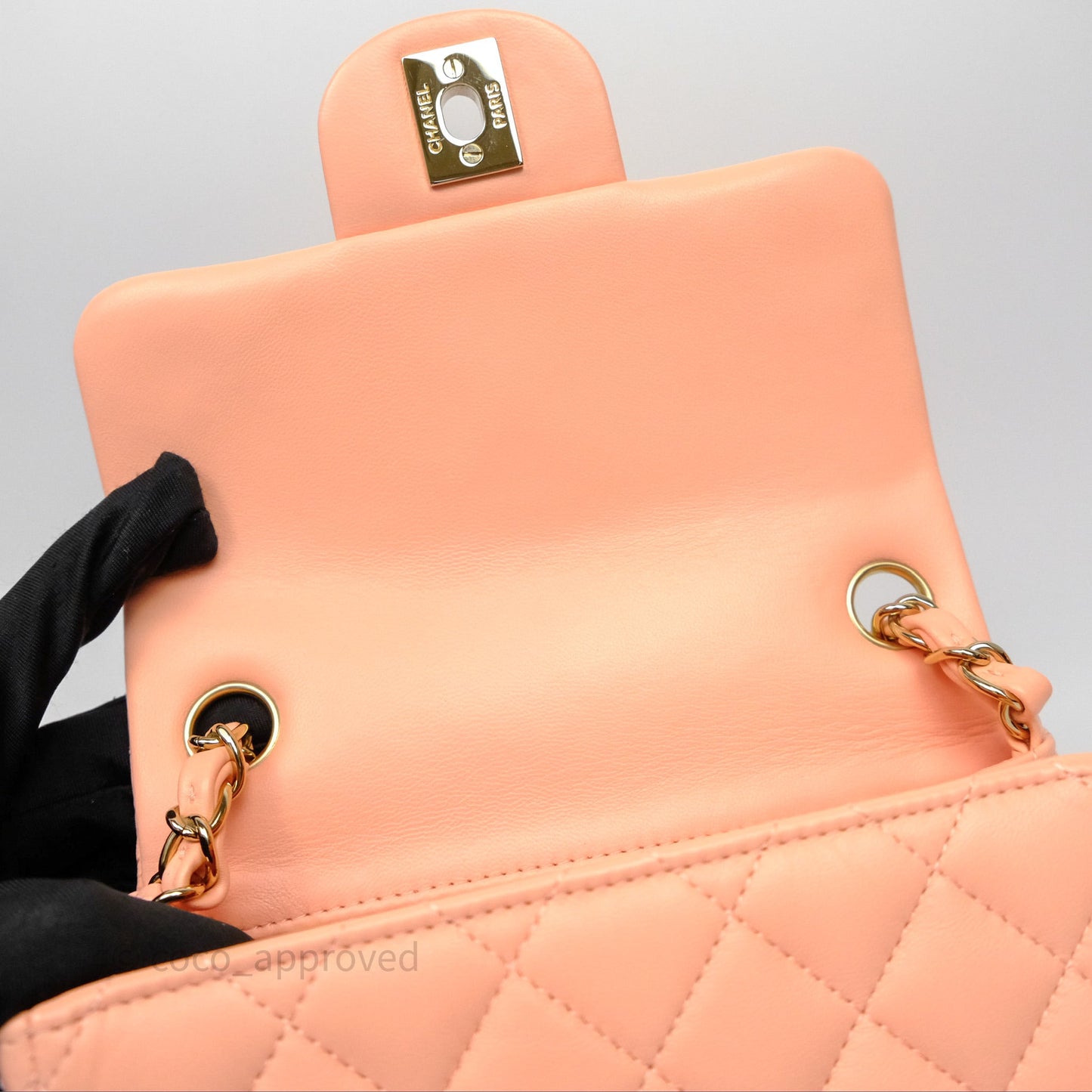Chanel Mini Square Quilted Orange Claire Lambskin Gold Hardware