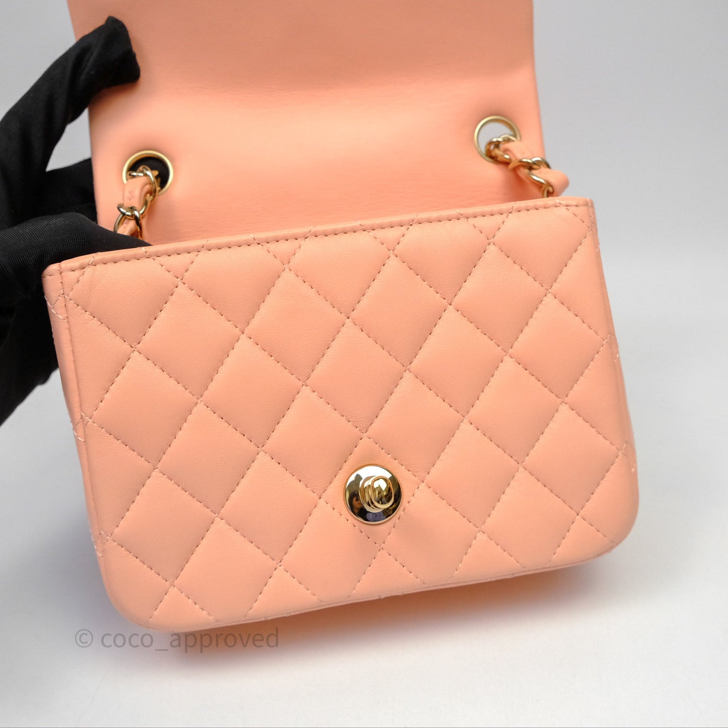 Chanel Mini Square Quilted Orange Claire Lambskin Gold Hardware