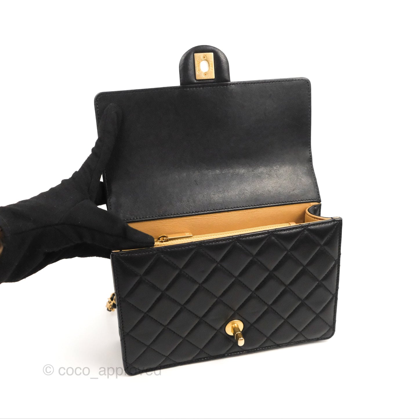Chanel Small Quilted Chic Pearls Flap Black Goatskin Aged Gold Hardware