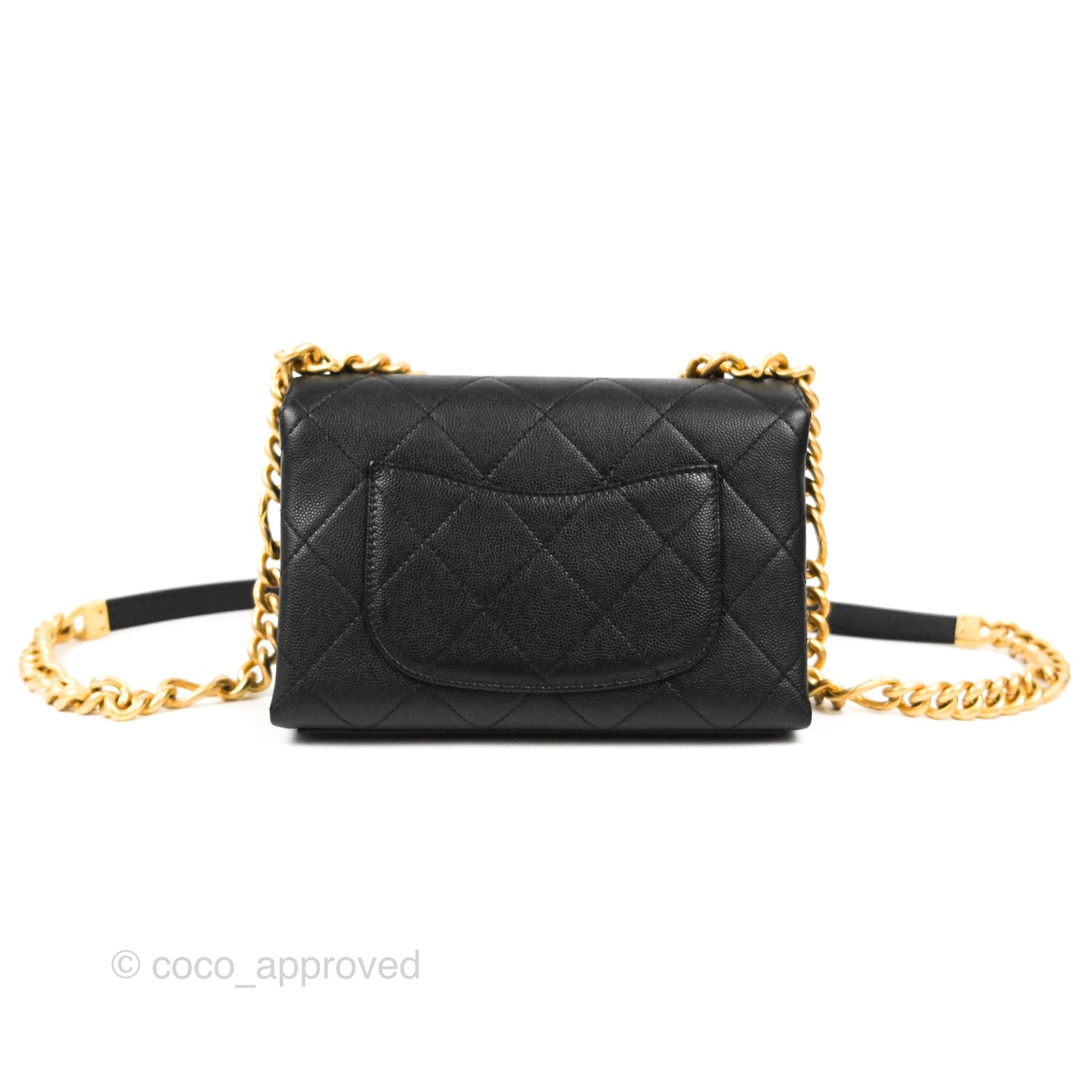 Chanel Mini Bracelet On Chain Flap Bag Flat Quilted Black Caviar Aged Gold Hardware