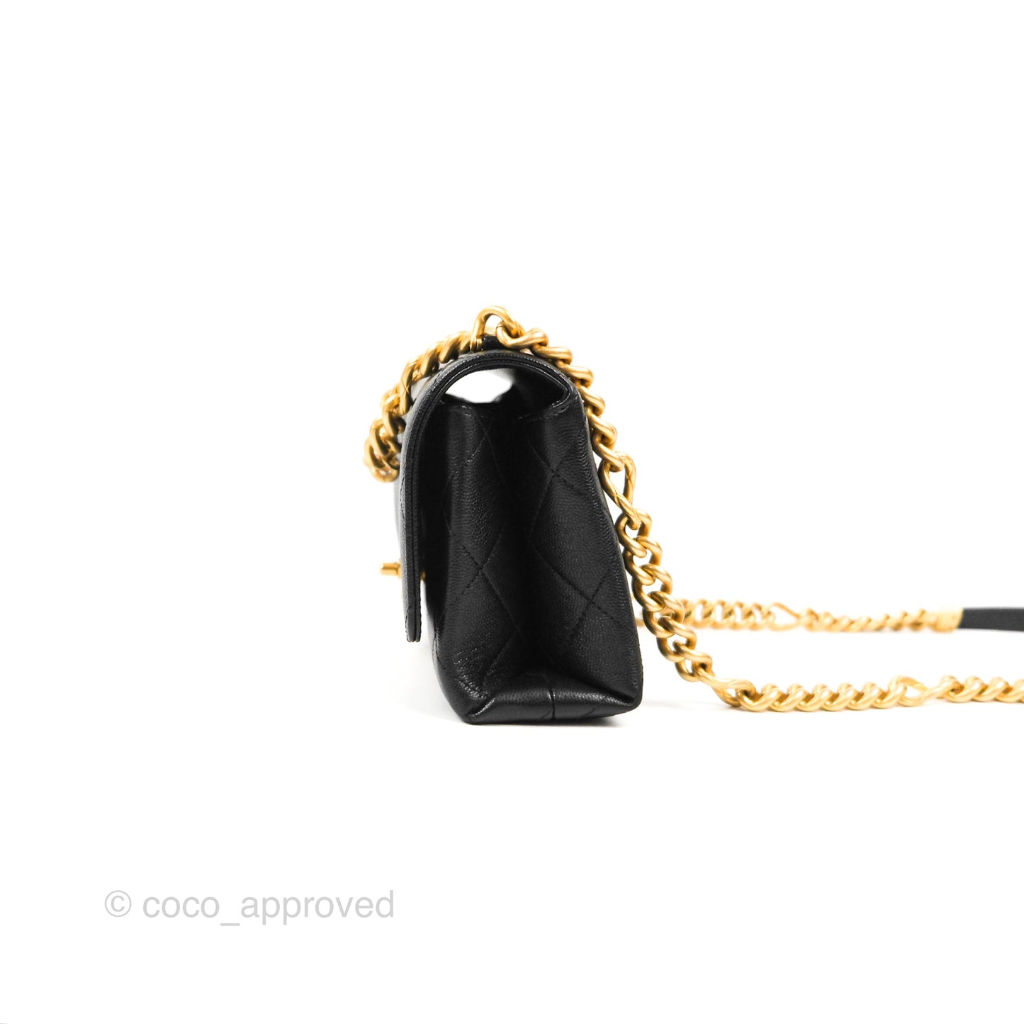 Chanel Mini Bracelet On Chain Flap Bag Flat Quilted Black Caviar Aged Gold Hardware
