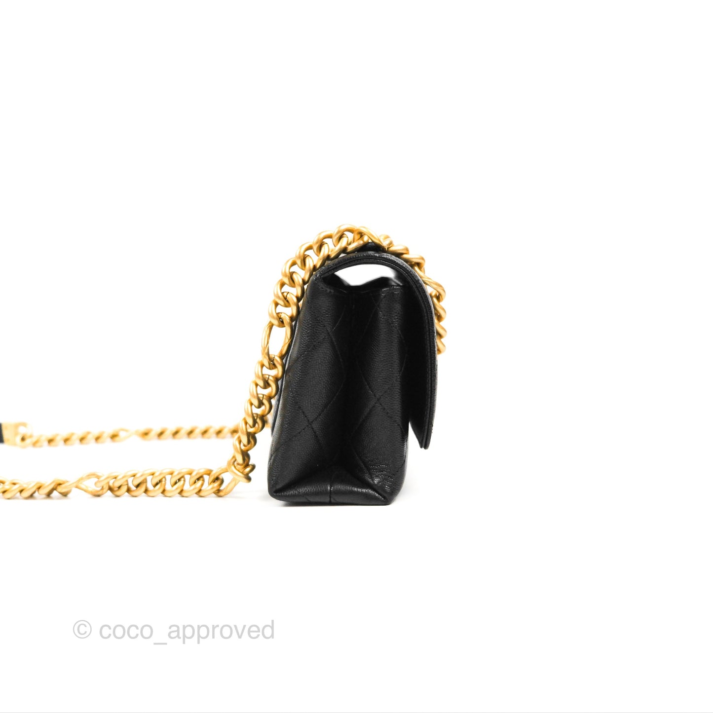 Chanel Mini Bracelet On Chain Flap Bag Flat Quilted Black Caviar Aged Gold Hardware