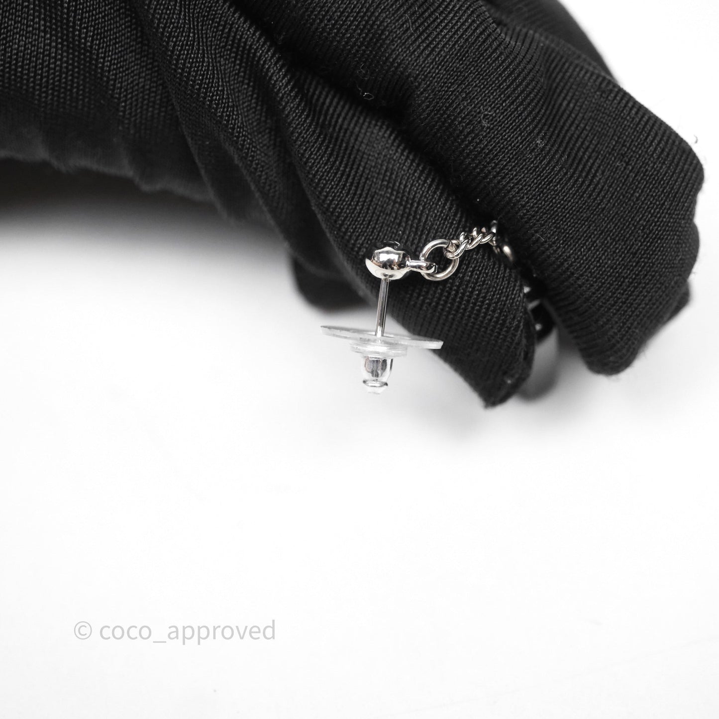Chanel Resin Perfume Bottle Drop Earrings Black Silver Tone 15S