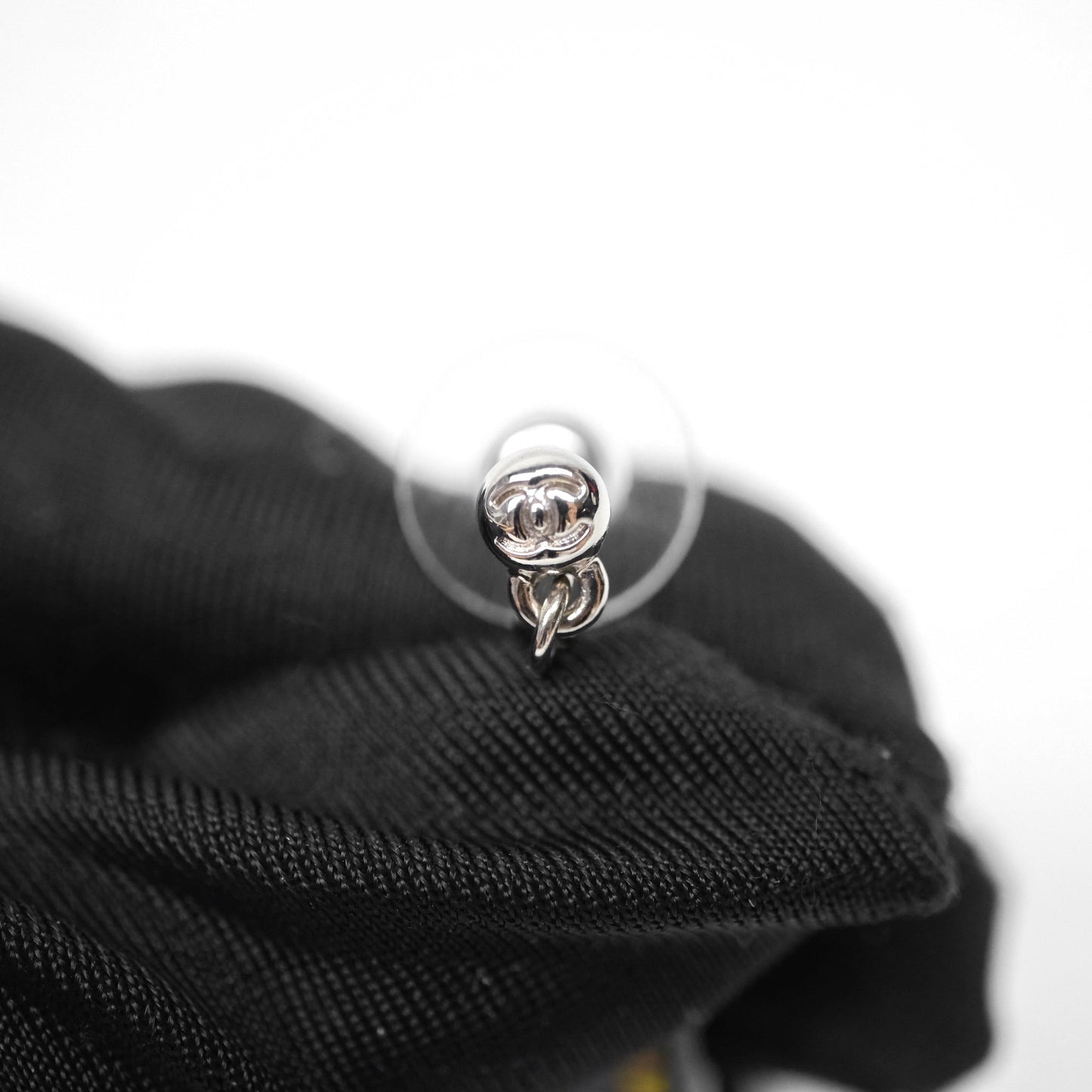Chanel Resin Perfume Bottle Drop Earrings Black Silver Tone 15S