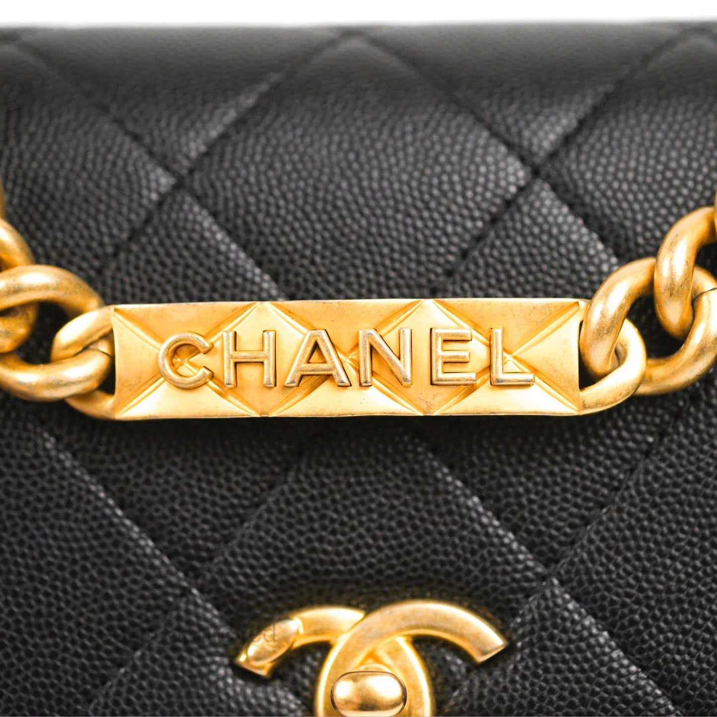 Chanel Mini Bracelet On Chain Flap Bag Flat Quilted Black Caviar Aged Gold Hardware