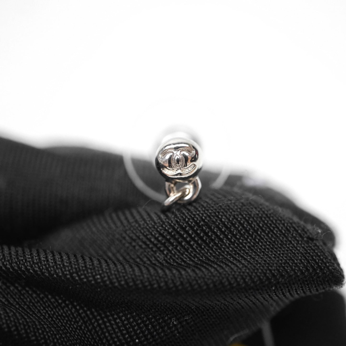 Chanel Resin Perfume Bottle Drop Earrings Black Silver Tone 15S