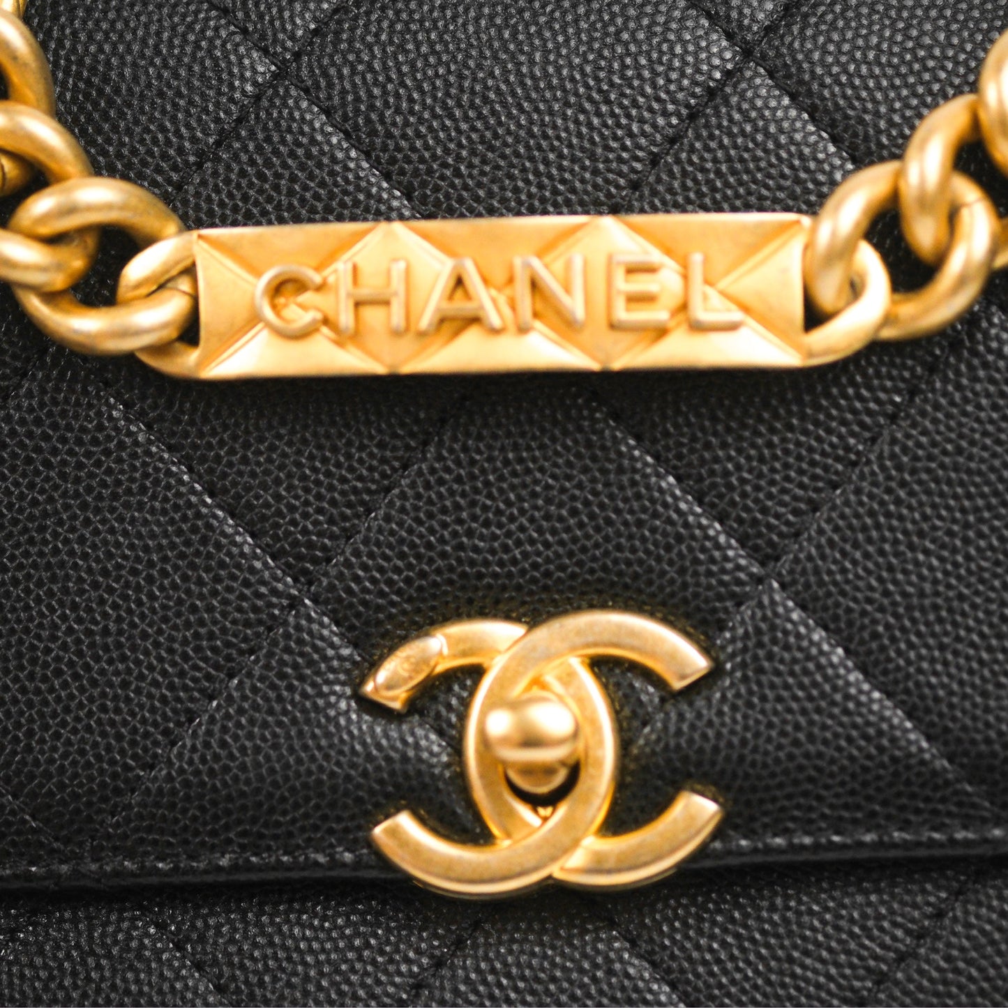 Chanel Mini Bracelet On Chain Flap Bag Flat Quilted Black Caviar Aged Gold Hardware
