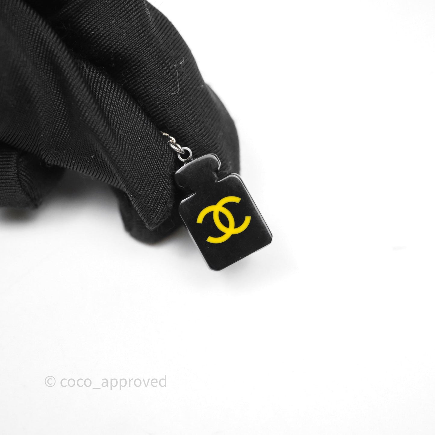 Chanel Resin Perfume Bottle Drop Earrings Black Silver Tone 15S
