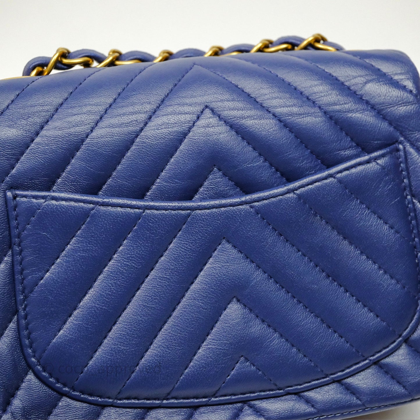 Chanel Mini Square Chevron Navy Lambskin Gold Hardware
