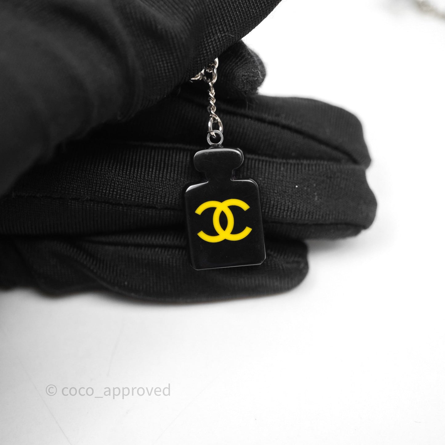 Chanel Resin Perfume Bottle Drop Earrings Black Silver Tone 15S