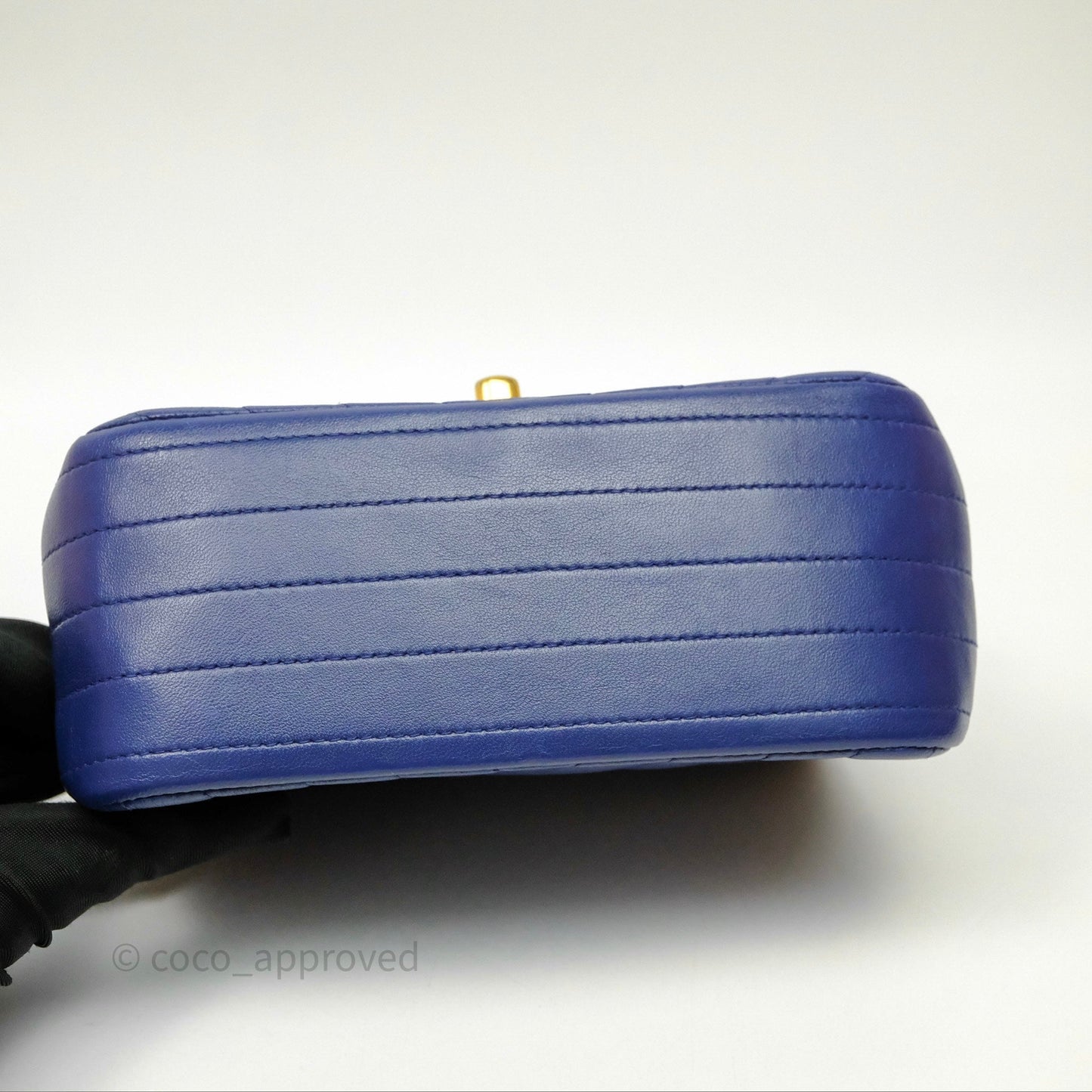 Chanel Mini Square Chevron Navy Lambskin Gold Hardware