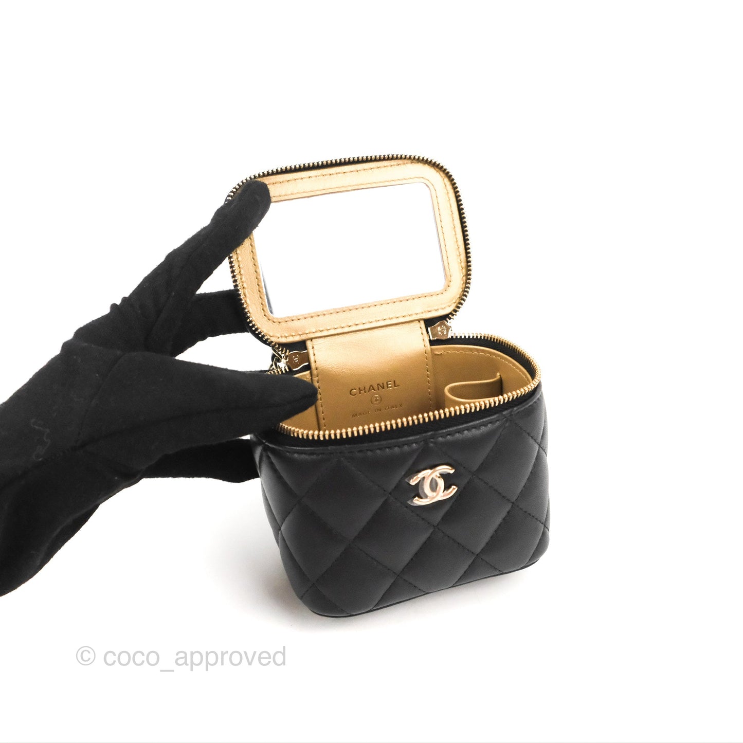 Chanel Mini Ball Crush Vanity With Chain Black Lambskin Gold Hardware