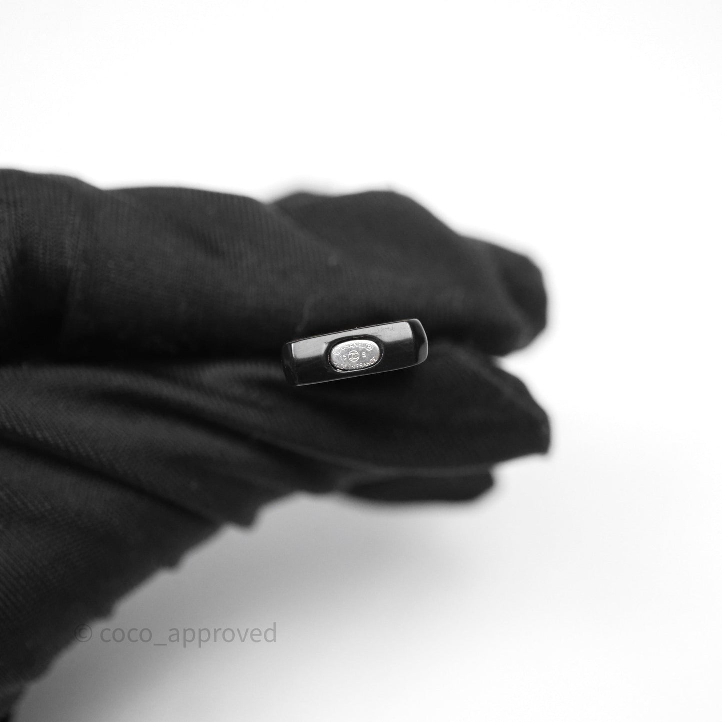 Chanel Resin Perfume Bottle Drop Earrings Black Silver Tone 15S