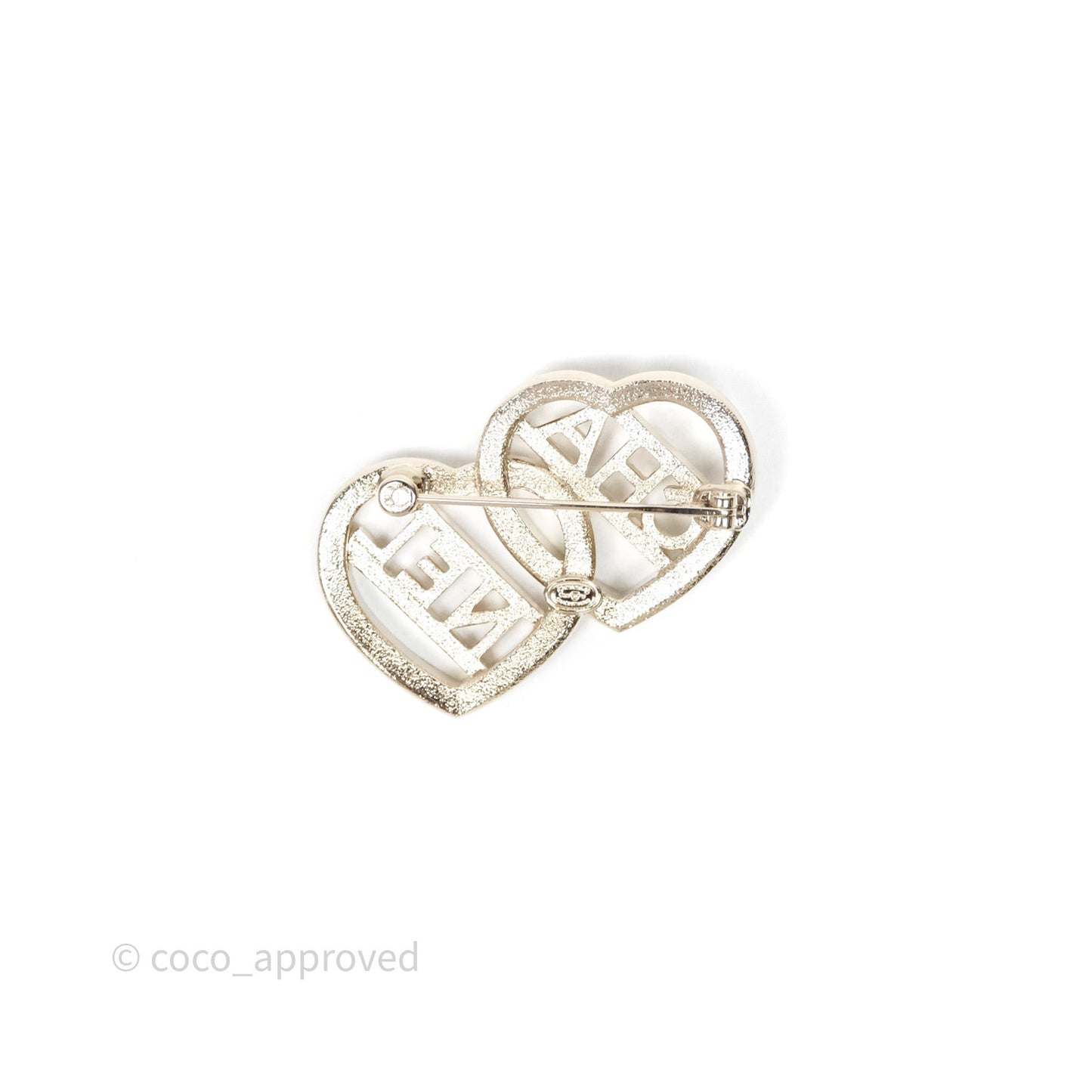 Chanel Crystal Heart Logo CC Brooch Gold Tone 23B