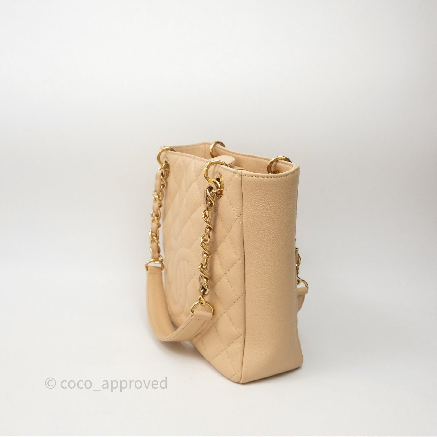 Chanel Vertical GST Beige Caviar Gold Hardware